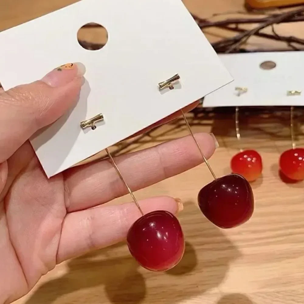 Cherry Earrings Red Fruit Fashion Jewelry Size 0.83''x1.7''